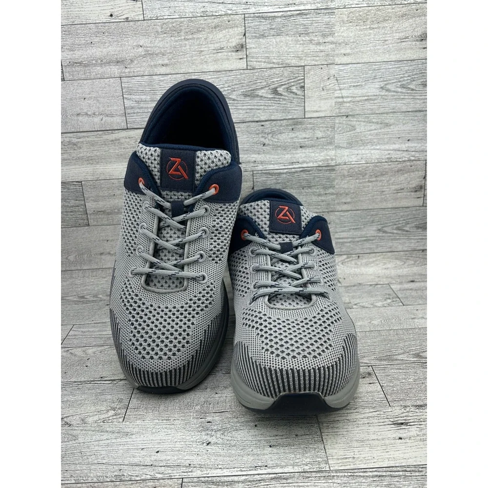 ZEBA Men's Athletic Shoes Gray Navy Orange Lace Up‎ Knit Sneakers Size 8.5